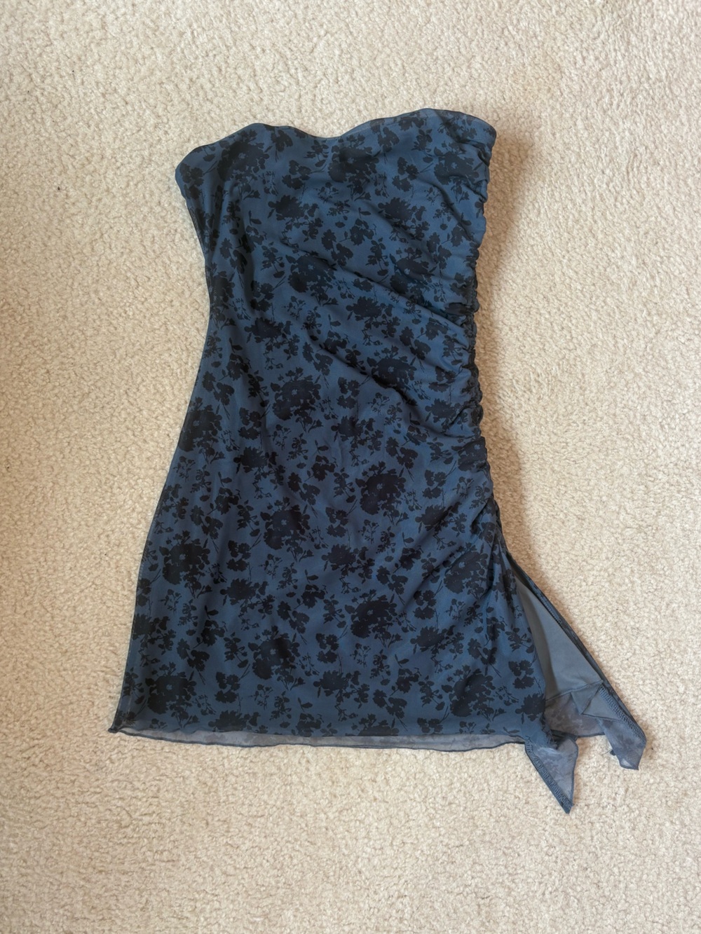 Princess Polly Black and Blue Floral Strapless Mini Dress